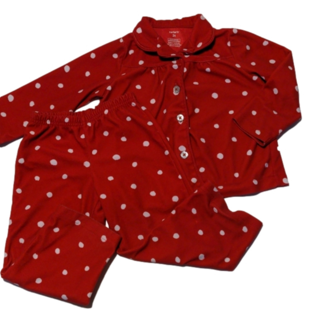 Carter's Red & White Polka Dot Two Piece Fleece Toddler Pajamas * 3T